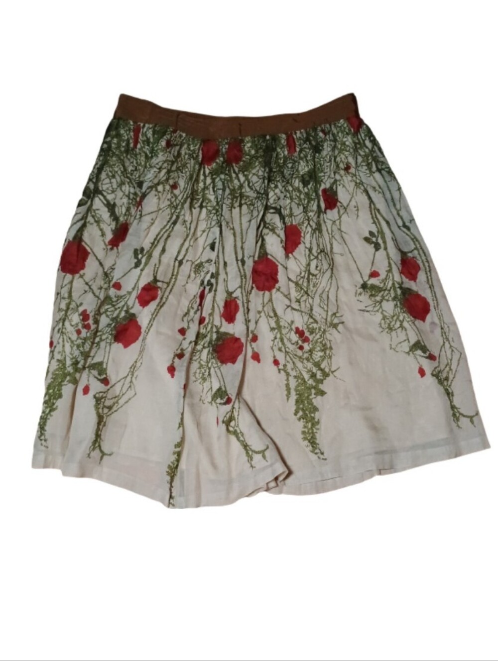 Floral A-Line Skirt with Red Poppy Print